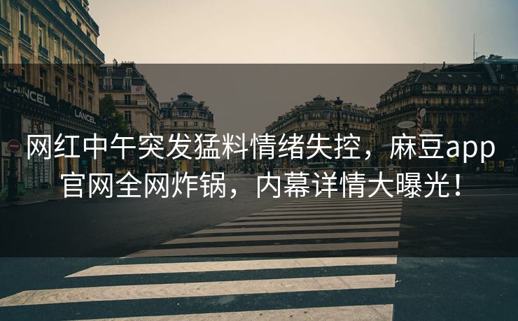 网红中午突发猛料情绪失控，麻豆app官网全网炸锅，内幕详情大曝光！