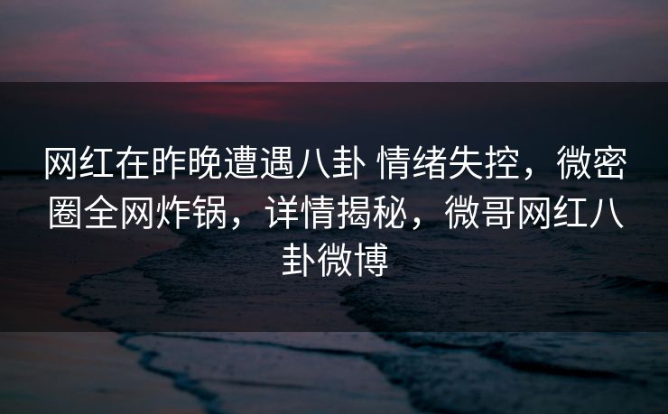 网红在昨晚遭遇八卦 情绪失控，微密圈全网炸锅，详情揭秘，微哥网红八卦微博