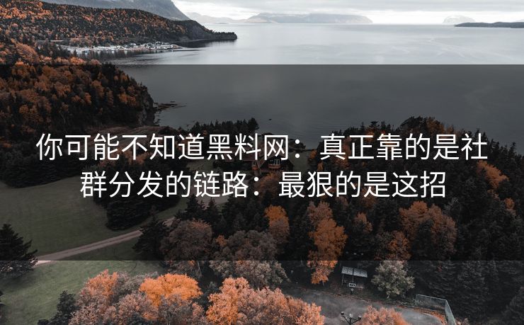 你可能不知道黑料网：真正靠的是社群分发的链路：最狠的是这招