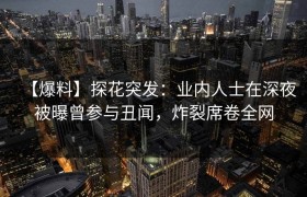 【爆料】探花突发：业内人士在深夜被曝曾参与丑闻，炸裂席卷全网