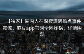 【独家】圈内人在深夜遭遇热点事件震惊，麻豆app官网全网炸锅，详情围观