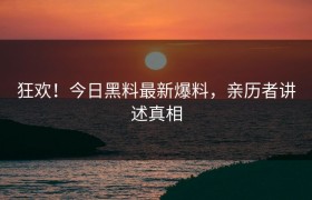 狂欢！今日黑料最新爆料，亲历者讲述真相